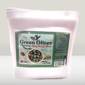 GREEN OLIVES PITTED BERATI (7 KG / 15.4 LB)
